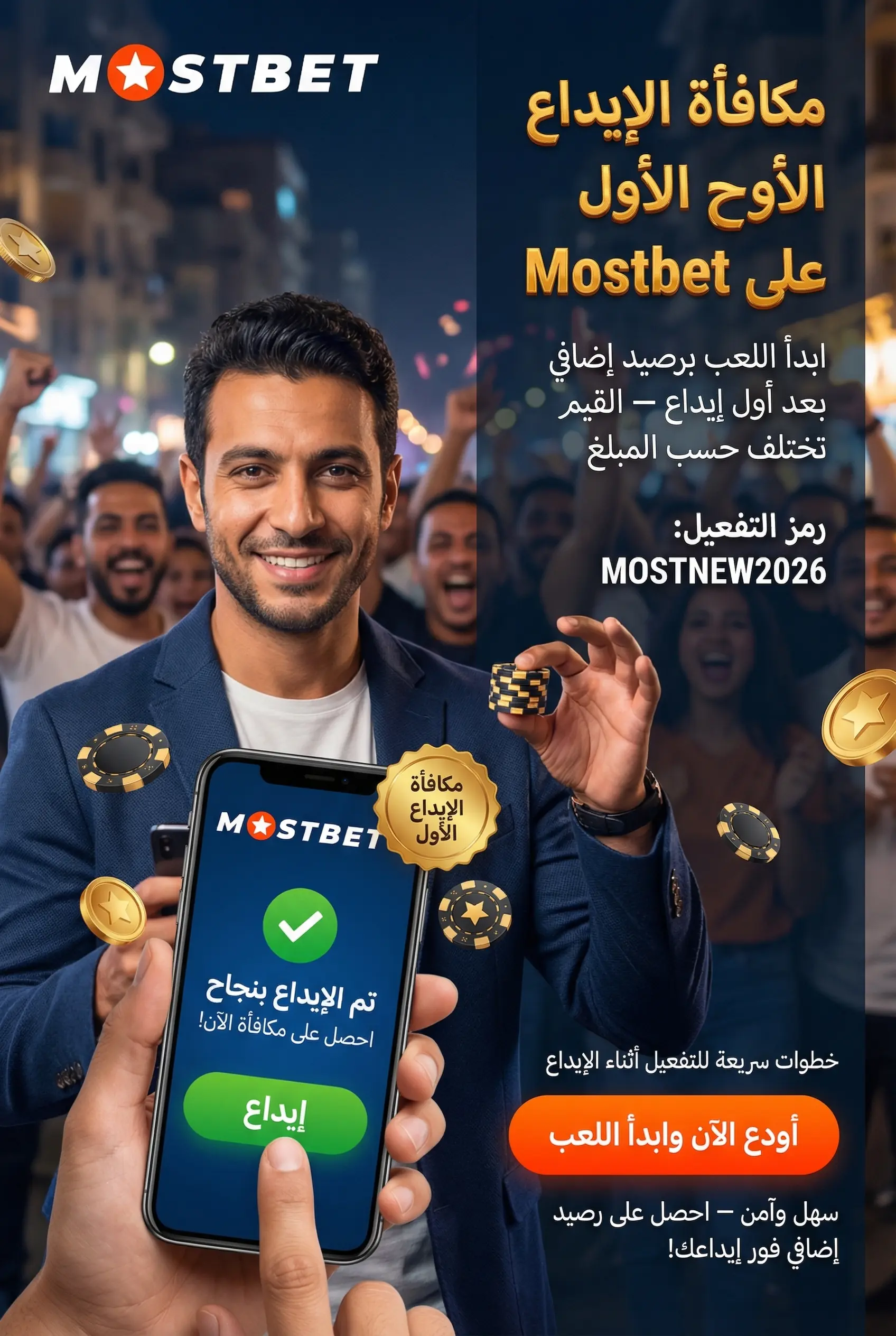 صورة عمودية لمكافأة الإيداع الأول في Mostbet مصر